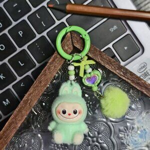 New mini flocked have a seat labubu keychain